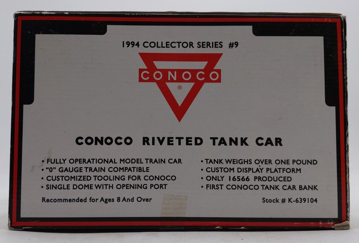 K-Line K-639104 O Gauge Conoco Riveted Tank Car/Bank EX/Box