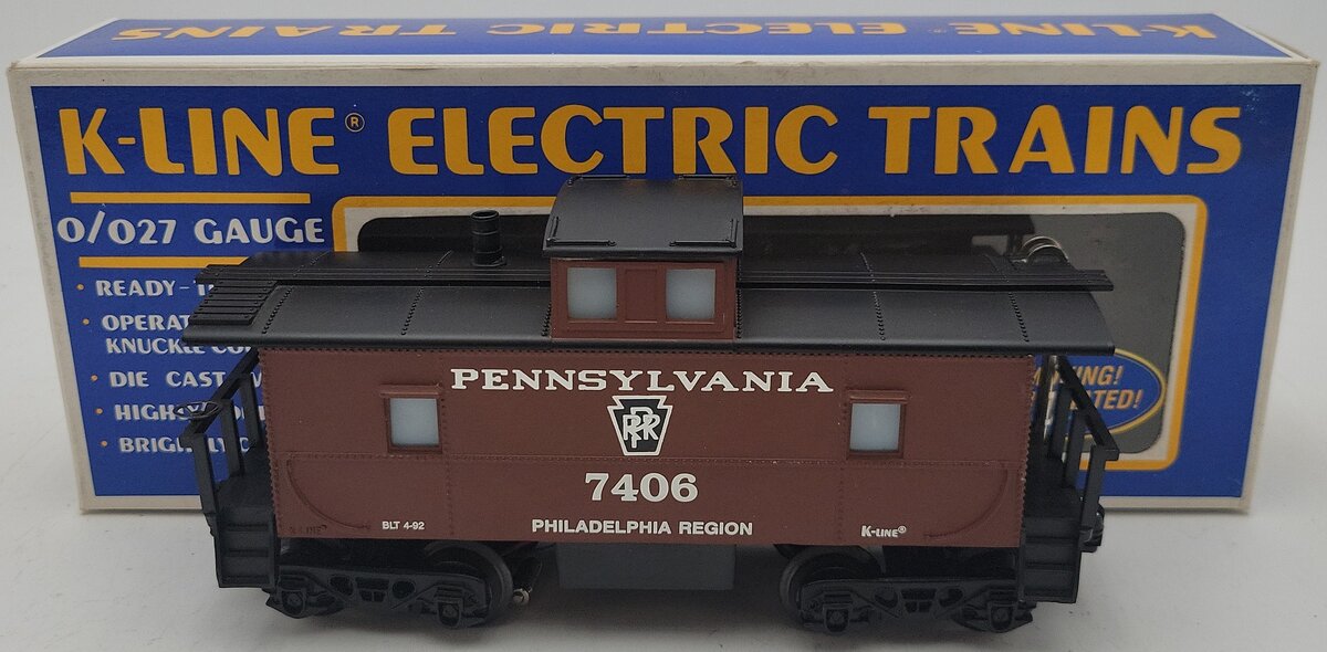 K-Line K7406 O Gauge Pennsylvania Caboose w/Smoke & Lights EX/Box