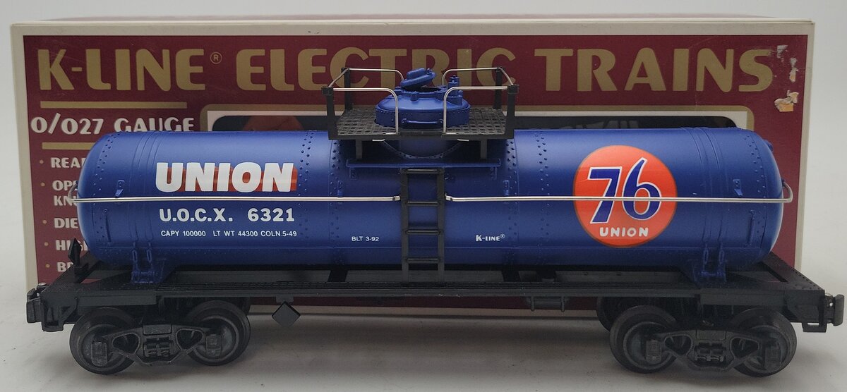K-Line K6321 O Gauge Union 76 Single Dome Tank Car #6321 EX/Box