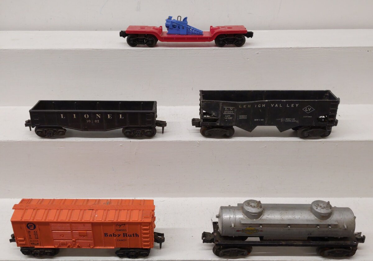 Lionel Vintage O Freight Cars: X1004, 6465, 1002, 6456, 3309 [5] VG