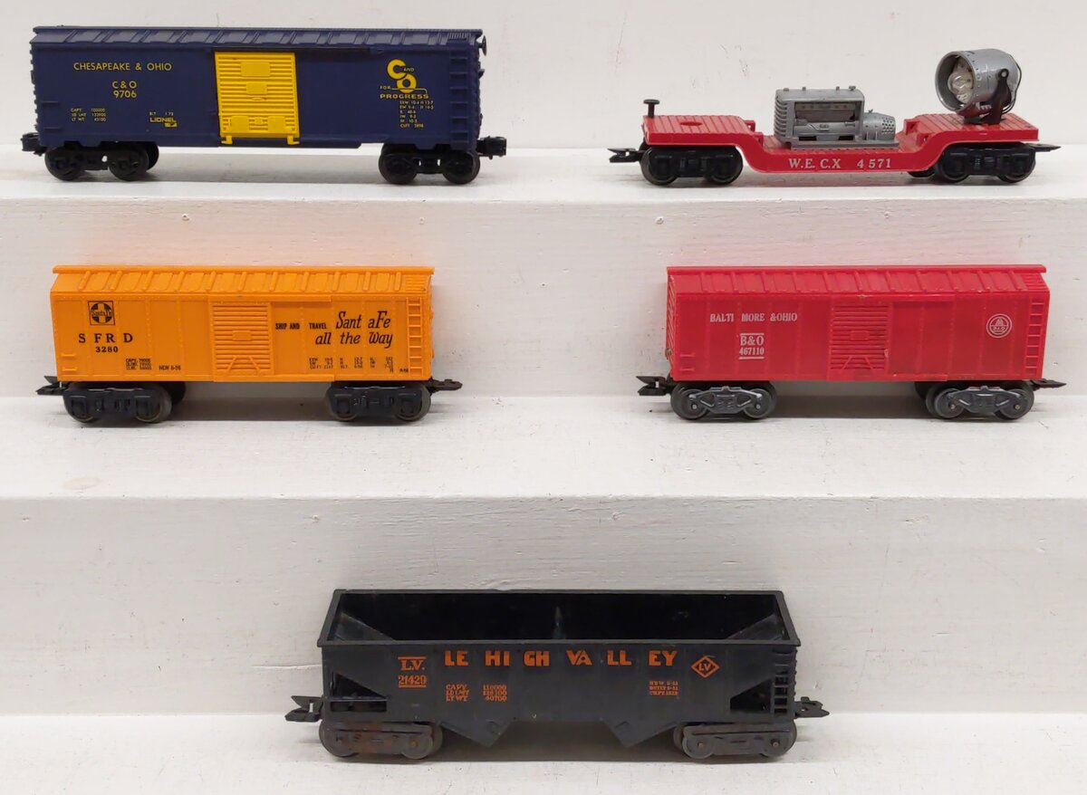 Lionel & Marx O Gauge Assorted Freight Cars: 9706, 21429, 4571, 3280, 467110 [5] VG