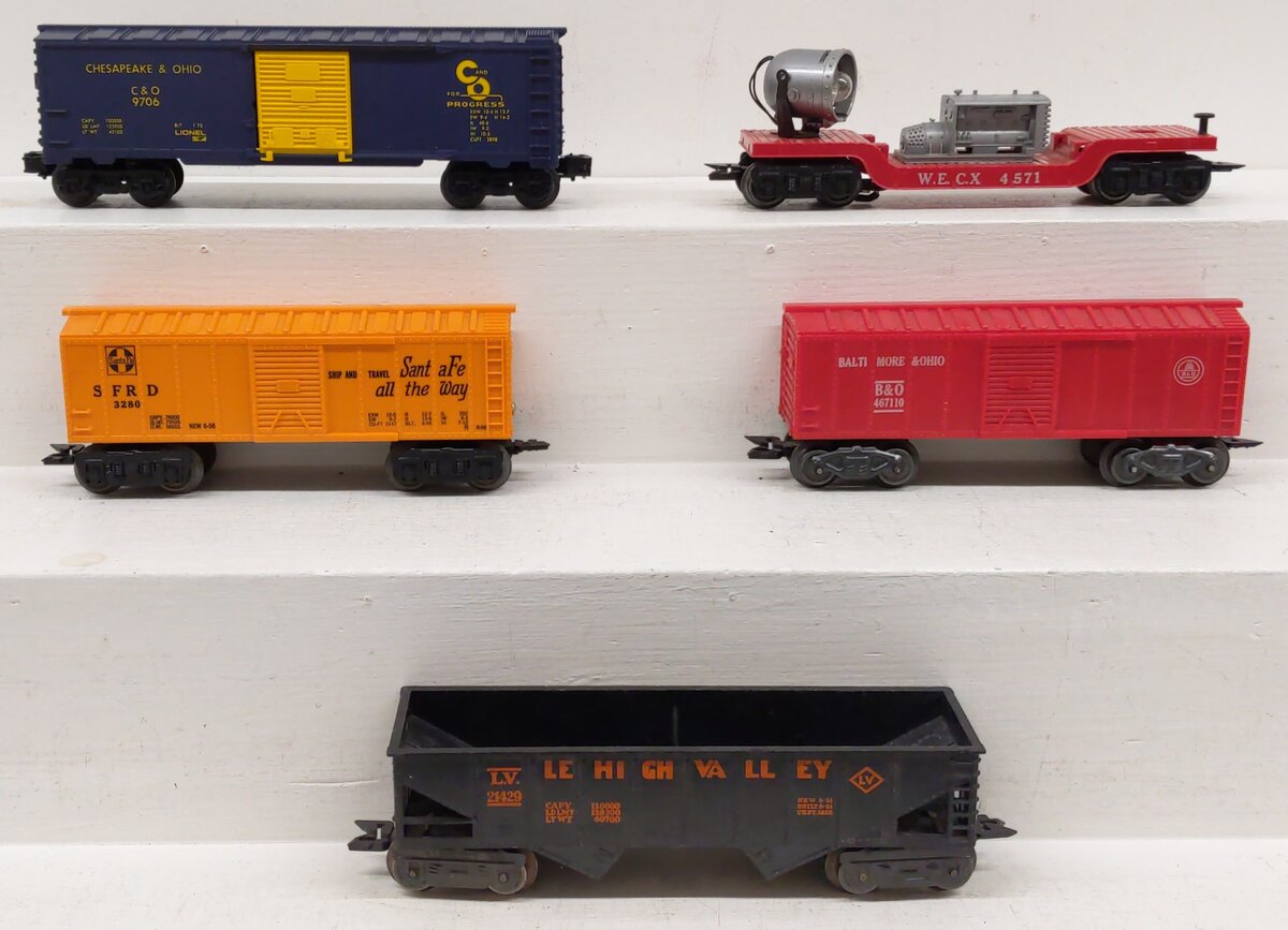 Lionel & Marx O Gauge Assorted Freight Cars: 9706, 21429, 4571, 3280, 467110 [5] VG
