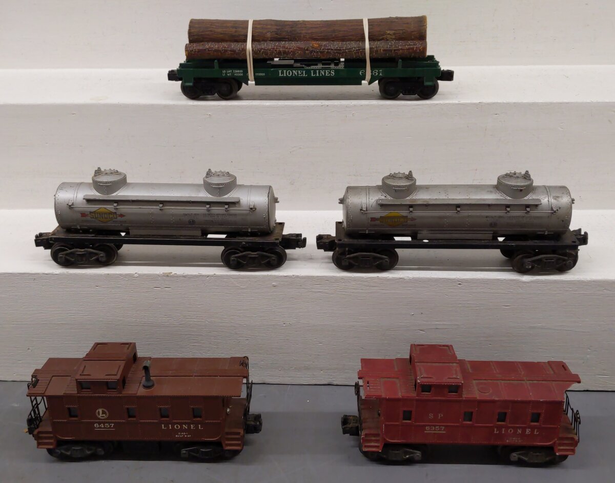 Lionel Vintage O Freight Cars: 6357, 6361, 6457, 6465, 6465 [5] VG