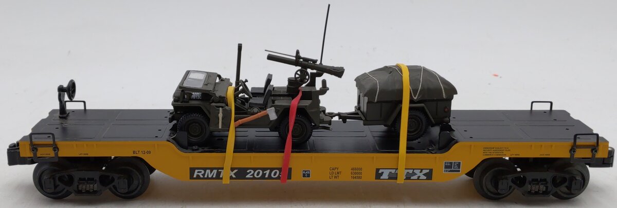 RMT 96699-035 O Gauge RMTX Flatcar w/ Custom U.S Army Jeep #20105 EX/Box