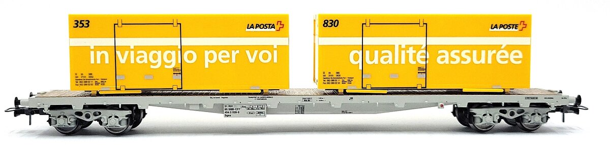 HAG 79 032 HO Scale SBB Flatcar w/ 2 LA POSTA Loads LN/Box