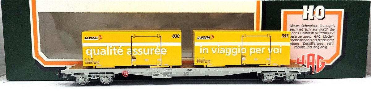 HAG 79 032 HO Scale SBB Flatcar w/ 2 LA POSTA Loads LN/Box