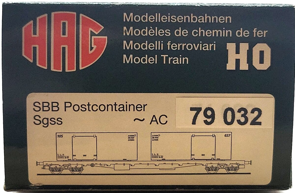 HAG 79 032 HO Scale SBB Flatcar w/ 2 LA POSTA Loads LN/Box