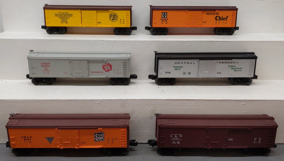 Lionel O Gauge Assorted Reefer Cars #5713,5715,5716,5719,5721,5731 [6] EX/Box