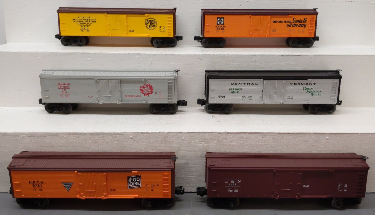 Lionel O Gauge Assorted Reefer Cars #5713,5715,5716,5719,5721,5731 [6] EX/Box