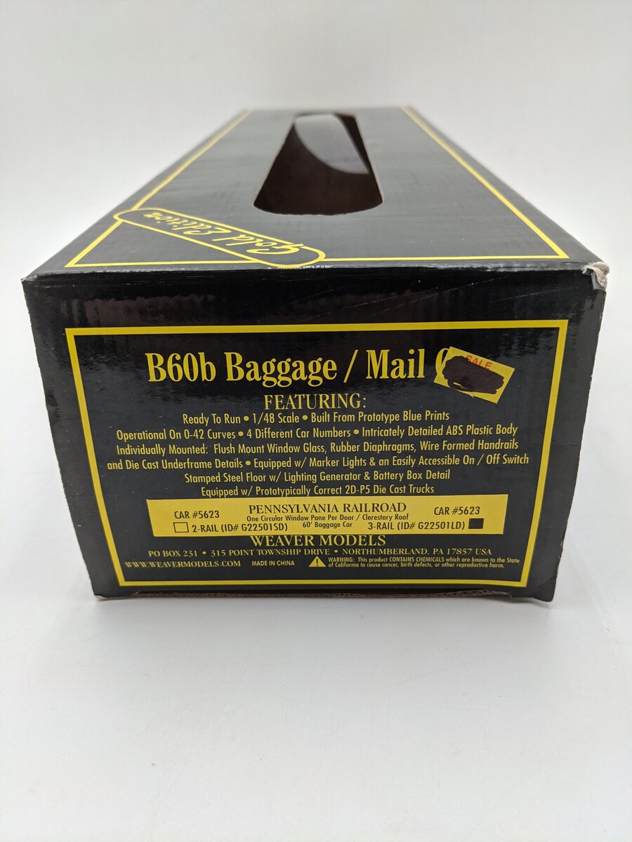 Weaver G22501LD Pennsylvania B60b Railway Post Office Car #5623 - 3 Rail EX/Box