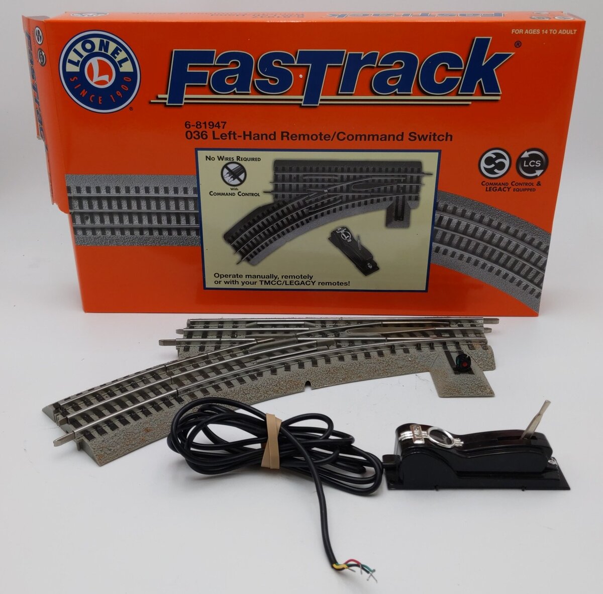 Lionel 6-81947 O-36 Remote Left Hand FasTrack Switch Turnout EX/Box