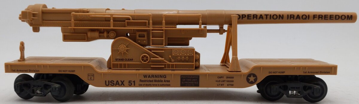 K-Line K662-8020 O Operation Iraqi Freedom US Army Cannon Mounted on Flat Car EX