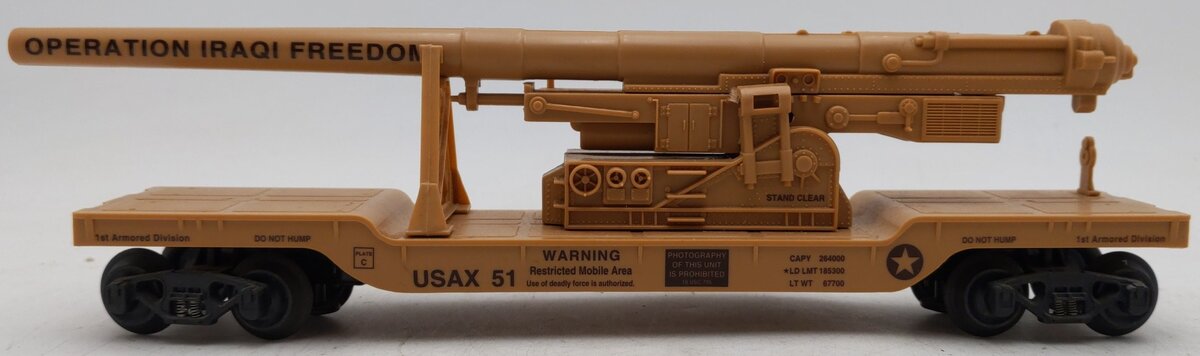 K-Line K662-8020 O Operation Iraqi Freedom US Army Cannon Mounted on Flat Car EX
