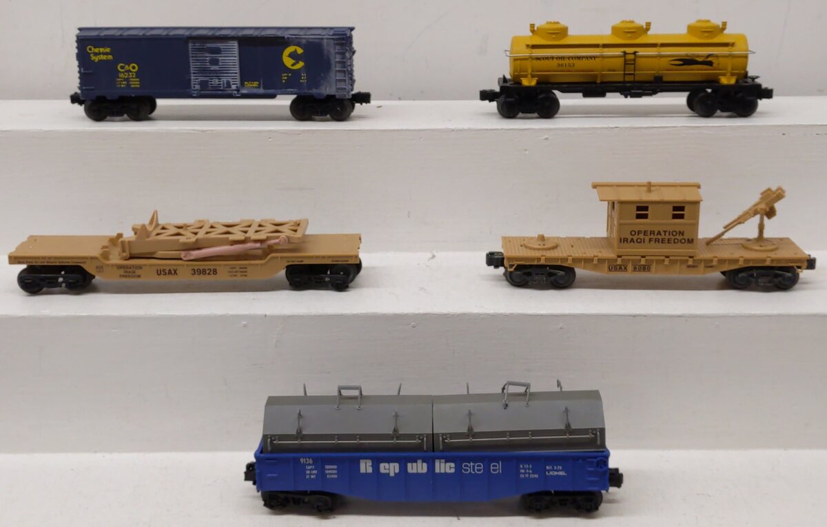 Lionel & K-Line Assorted Fright Cars; 9136, 16232, 39828, 36153, 8080, [5] VG