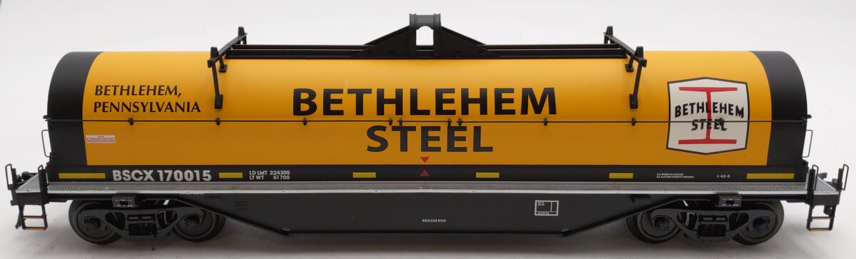 Atlas 3001716-4 O Bethlehem Steel. 0 42' Coil Steel Car #170015 (3 Rail) EX/Box