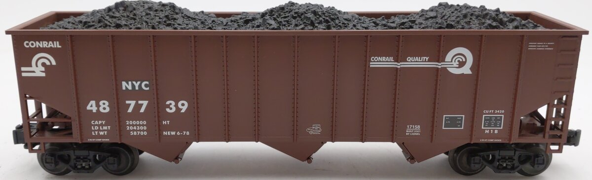 Lionel 6-17158 O Gauge Conrail 3-Bay Ribbed Hopper w/ Coal Load #487739 LN/Box