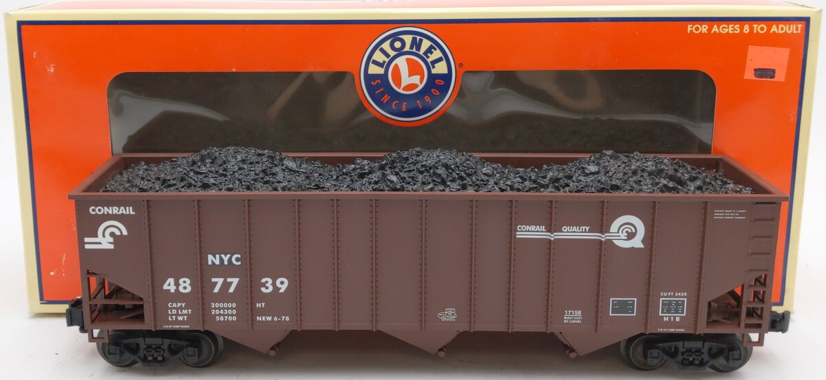 Lionel 6-17158 O Gauge Conrail 3-Bay Ribbed Hopper w/ Coal Load #487739 LN/Box
