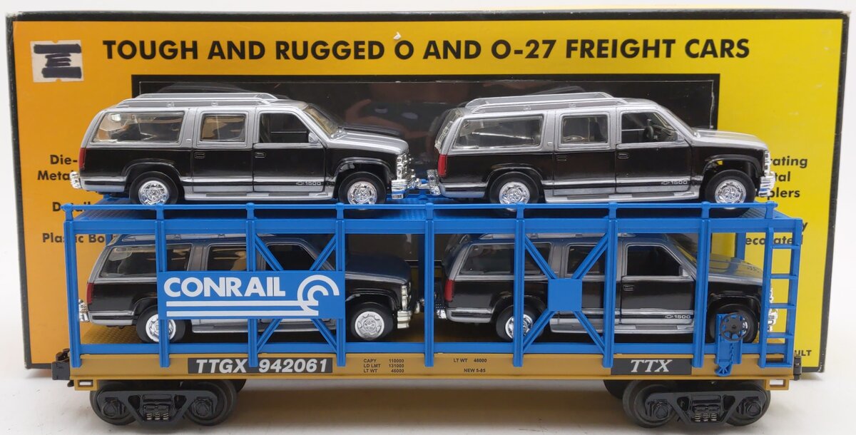MTH 30-76094 O Conrail Auto Carrier Flatcar w/ Cars #94061 EX/Box