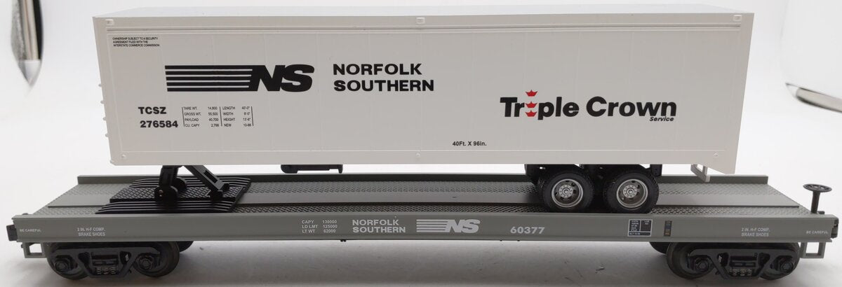 MTH 20-98123 O Gauge Norfolk Southern Flatcar w/40' Trailer #60377 EX/Box