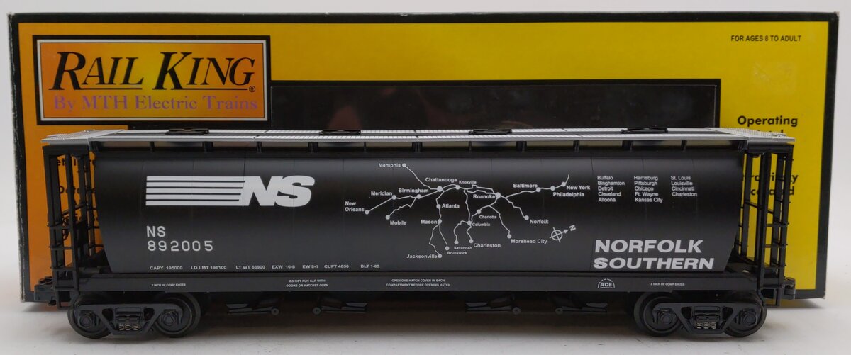 MTH 30-75178 Norfolk Southern 4-Bay Cylindrical Hopper #892005 LN/Box