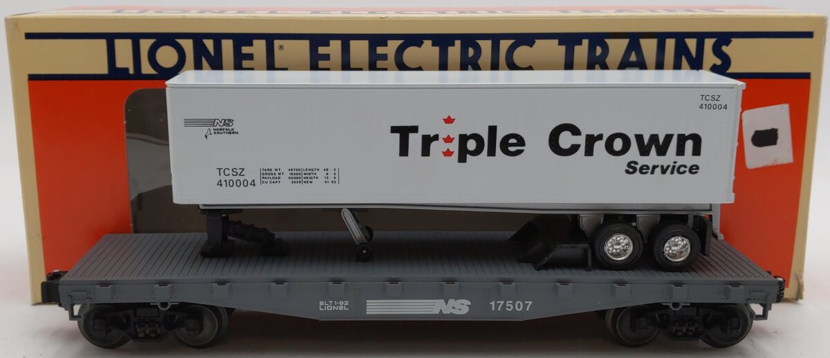 Lionel 6-17507 O Gauge Norfolk Southern Flatcar w/ Triple Crown Trailer #410004 LN/Box