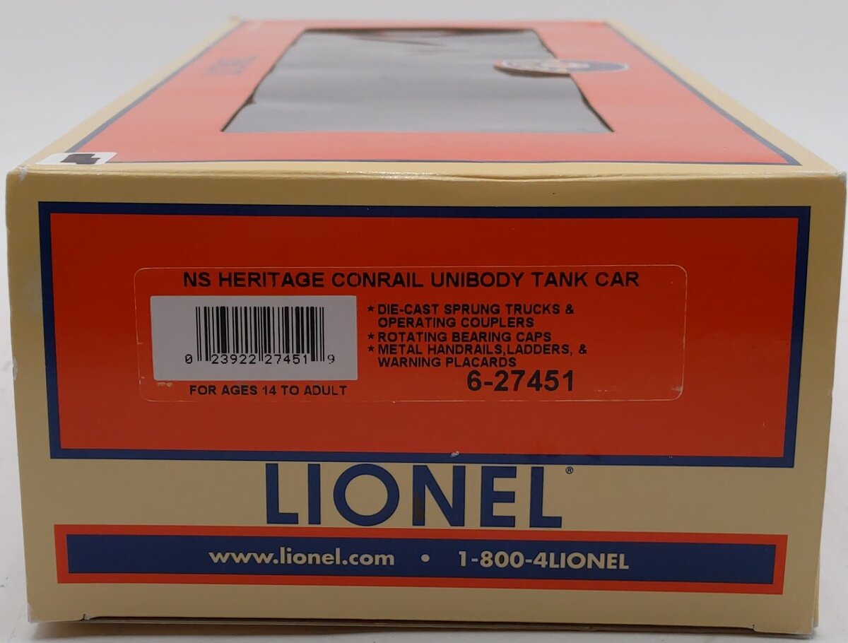 Lionel 6-27451 O Gauge Conrail NS Heritage Unibody Tank Car LN/Box