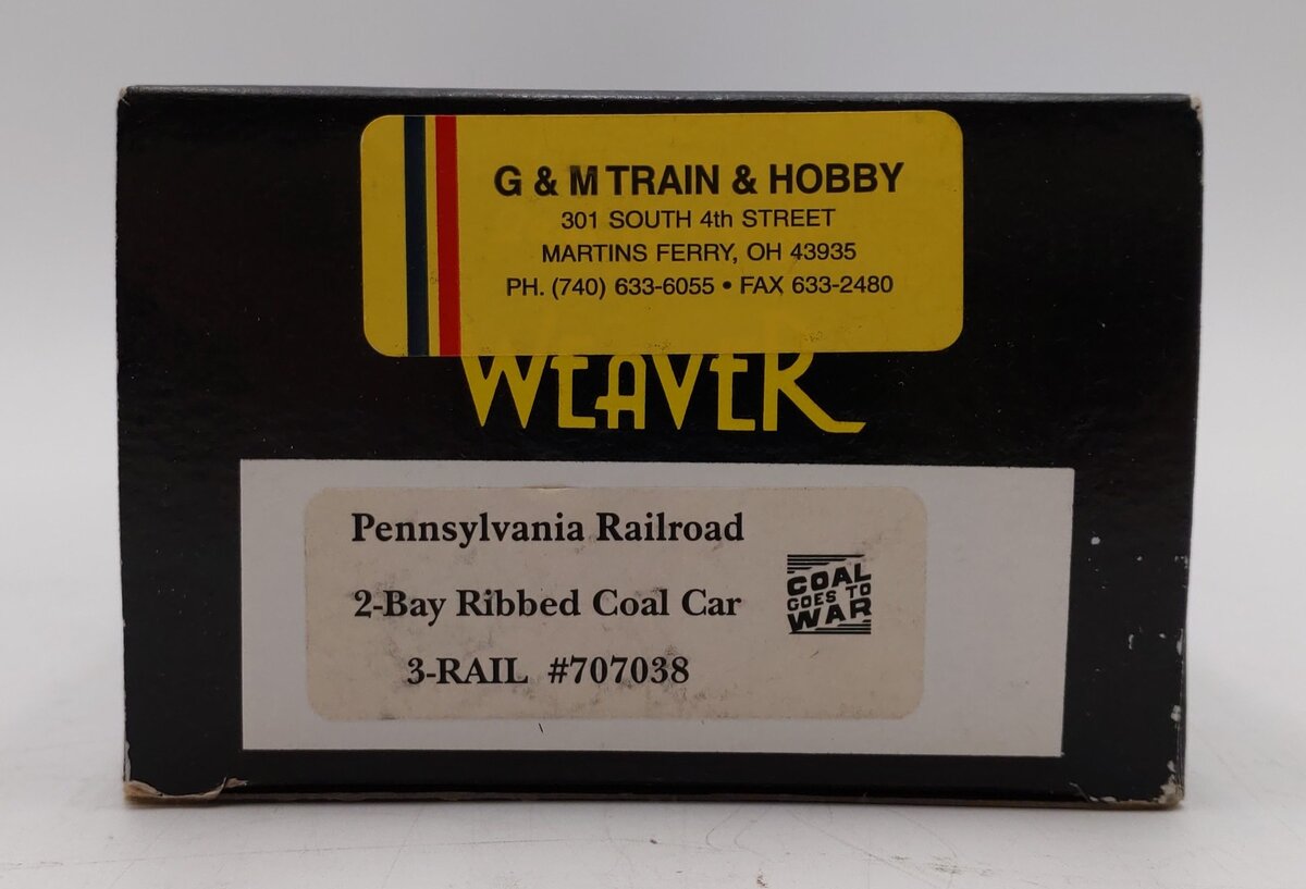 Weaver 707038 O Gauge PRR 2-Bay Ribbed Coal Car #707038 (3 Rail) LN/Box