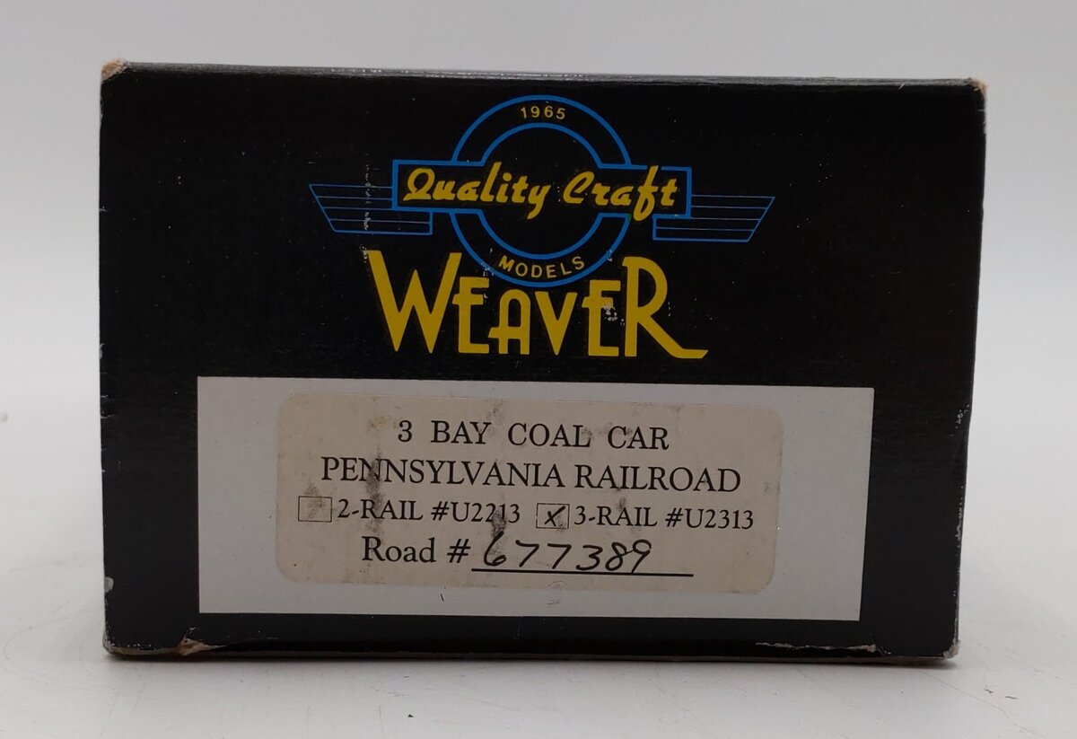 Weaver O Scale Pennsylvania Railroad 3 Bay 3 Rail Coal Car Hopper #677389 LN/Box