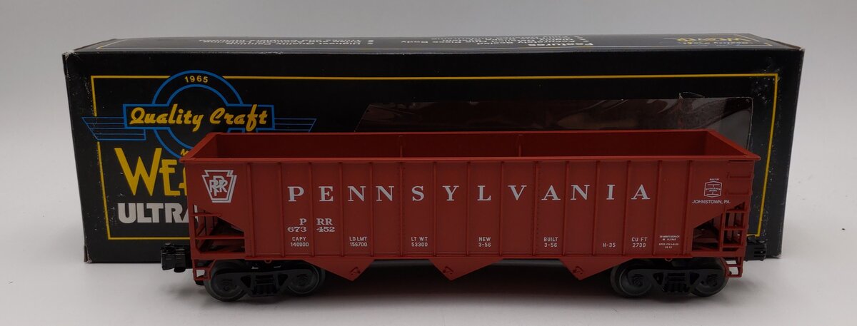 Weaver O Scale Pennsylvania Railroad 3 Bay 3 Rail Ribbed Hopper #673452 LN/Box