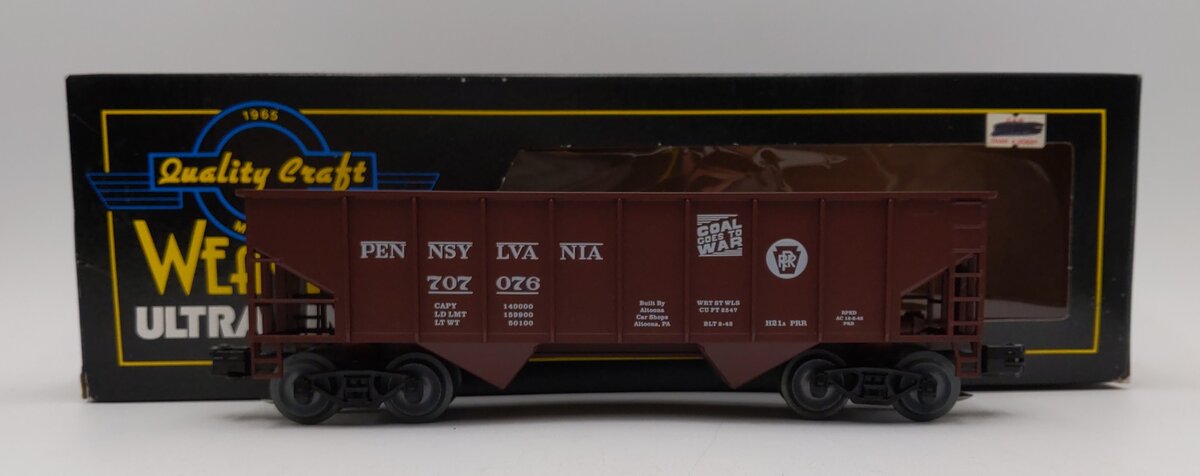 Weaver O Scale Pennsylvania Railroad 2 Bay 3 Rail Ribbed Coal Car #707076 LN/Box