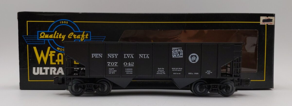 Weaver O Scale Pennsylvania Railroad 2 Bay 3 Rail Ribbed Coal Car Hopper #707042 LN/Box