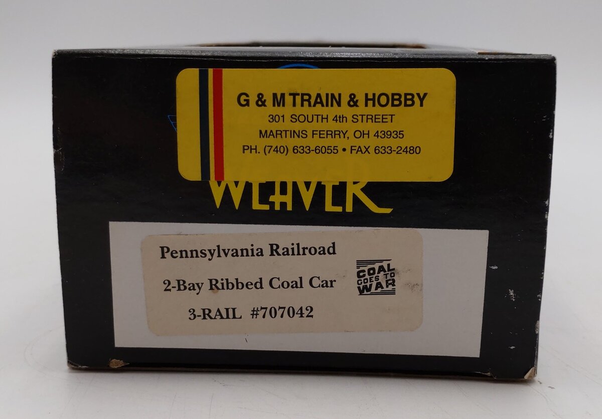 Weaver O Scale Pennsylvania Railroad 2 Bay 3 Rail Ribbed Coal Car Hopper #707042 LN/Box