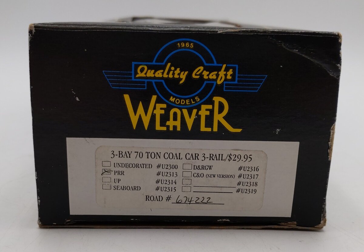 Weaver O Scale Pennsylvania Railroad 3 Bay 3 Rail 70 Ton Coal Car Hopper #674222 LN/Box