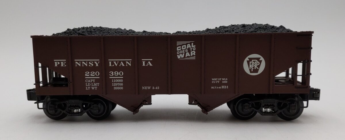 K-Line K6253-1891 O Pennsylvania RR Diecast Ribbed 2-Bay Hopper #220390 LN/Box
