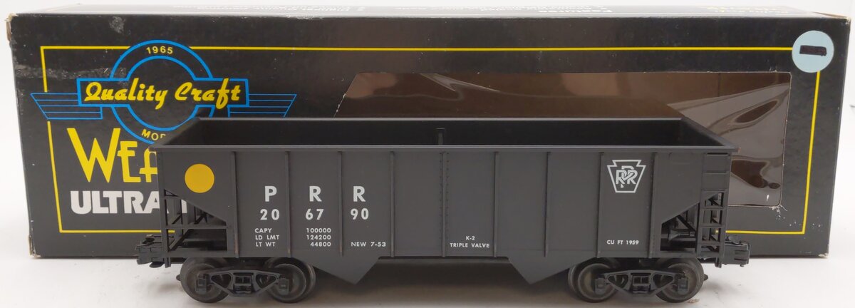 Weaver 206784 O Gauge PRR 2 Bay Ribbed Hopper (3-Rail) EX/Box