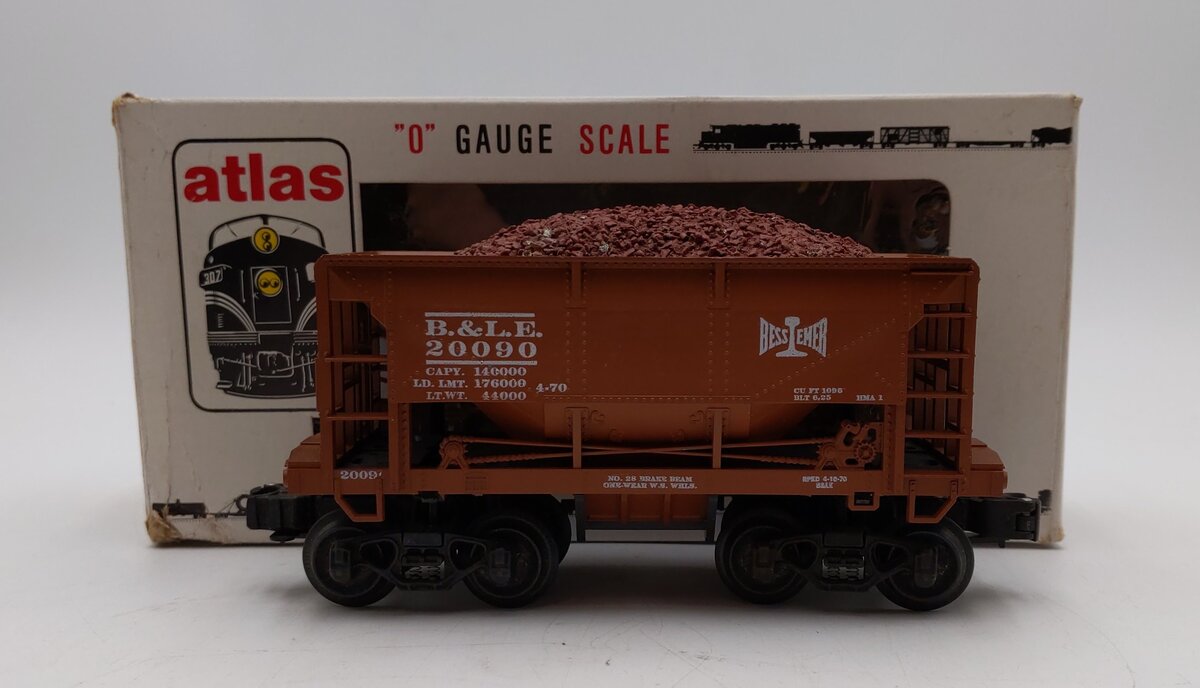 Atlas 6263 O Scale Bessemer & Lake Erie 70-Ton Ore Car #20090 - 2 Rail EX/Box