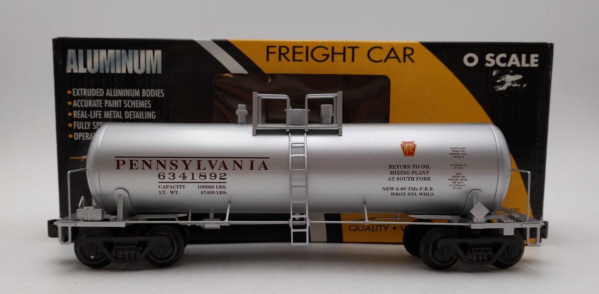 K-Line K6341-1892 O Gauge Pennsylvania Single Dome Aluminum Tank Car #6341892 LN/Box