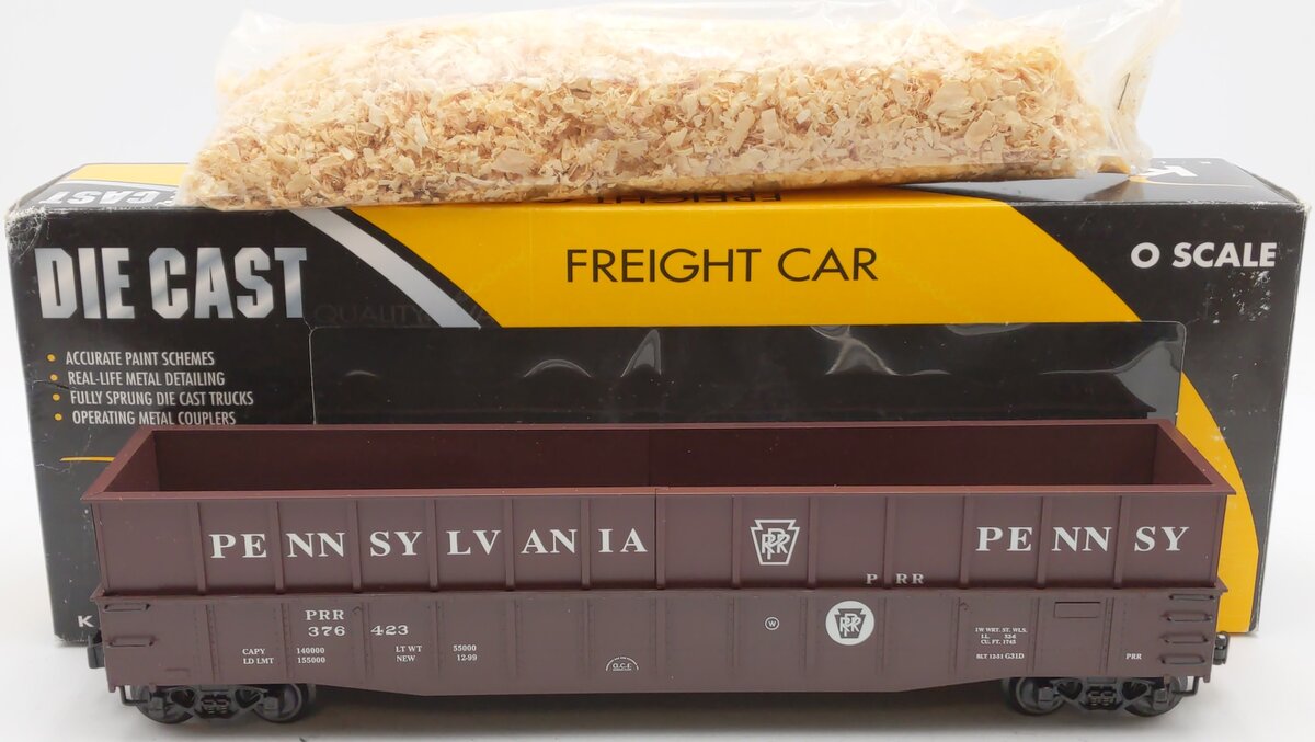 K-Line K652-1892 O Gauge Diecast PRR Wood Chip Gondola w/ Load #376423 LN/Box