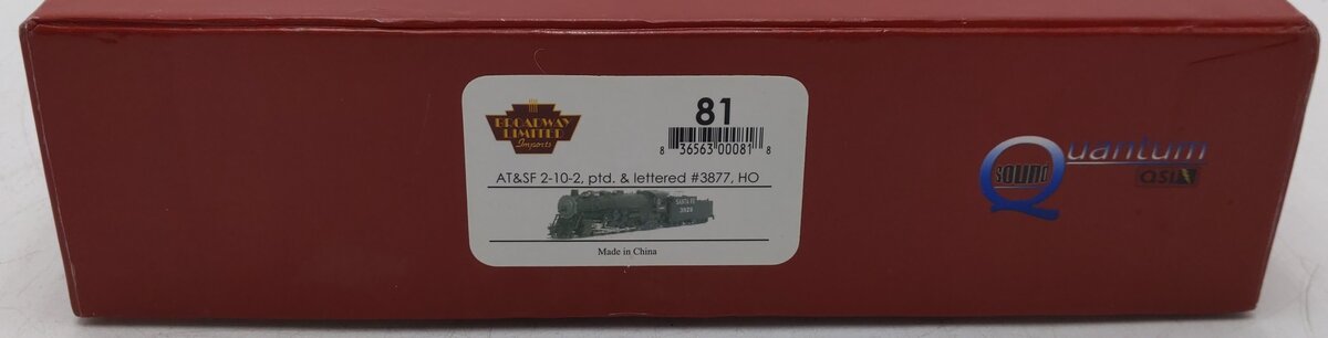 Broadway Limited 81 HO AT&SF 2-10-2 Steam Locomotive #3877 w/DCC & QSI Sound EX/Box