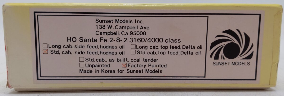 Sunset Models HO Scale BRASS Santa Fe 3160/4000 Class 2-8-2  Steam Loco & Tender EX/Box