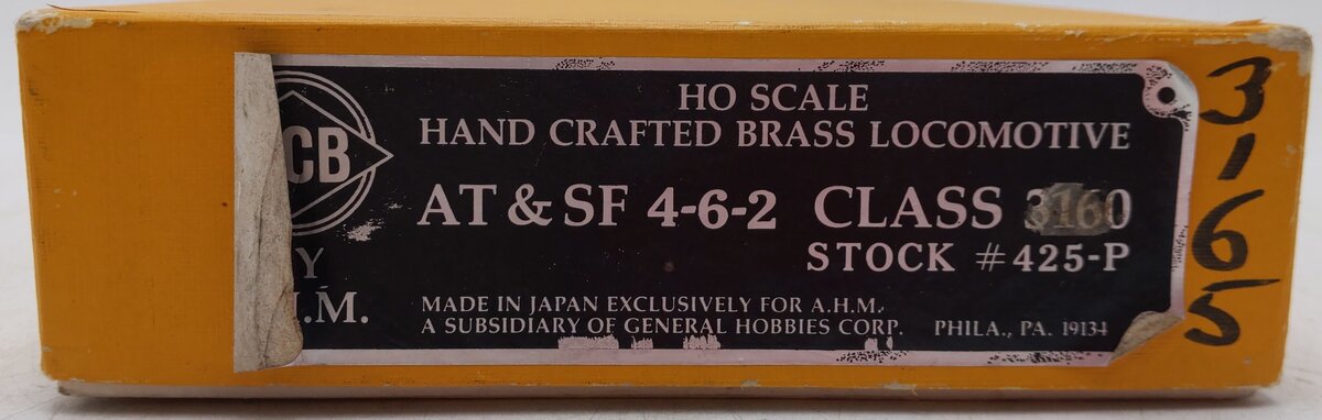 AHM 425-P 425 HO BRASS ATSF 4-6-2 Class 3160 Steam Locomotive & Tender - Painted EX/Box