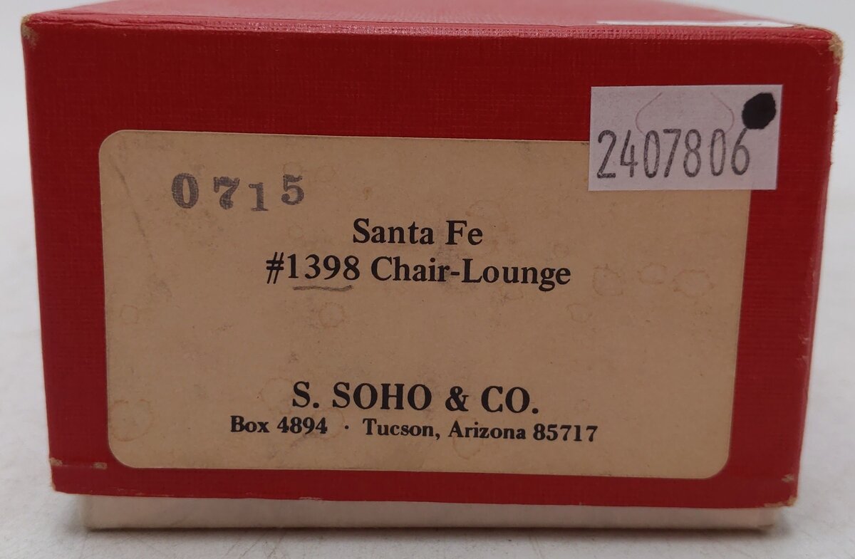 Soho 0715 HO Scale Nickel Plated BRASS Santa Fe #1398 Chair-Lounge Car EX/Box