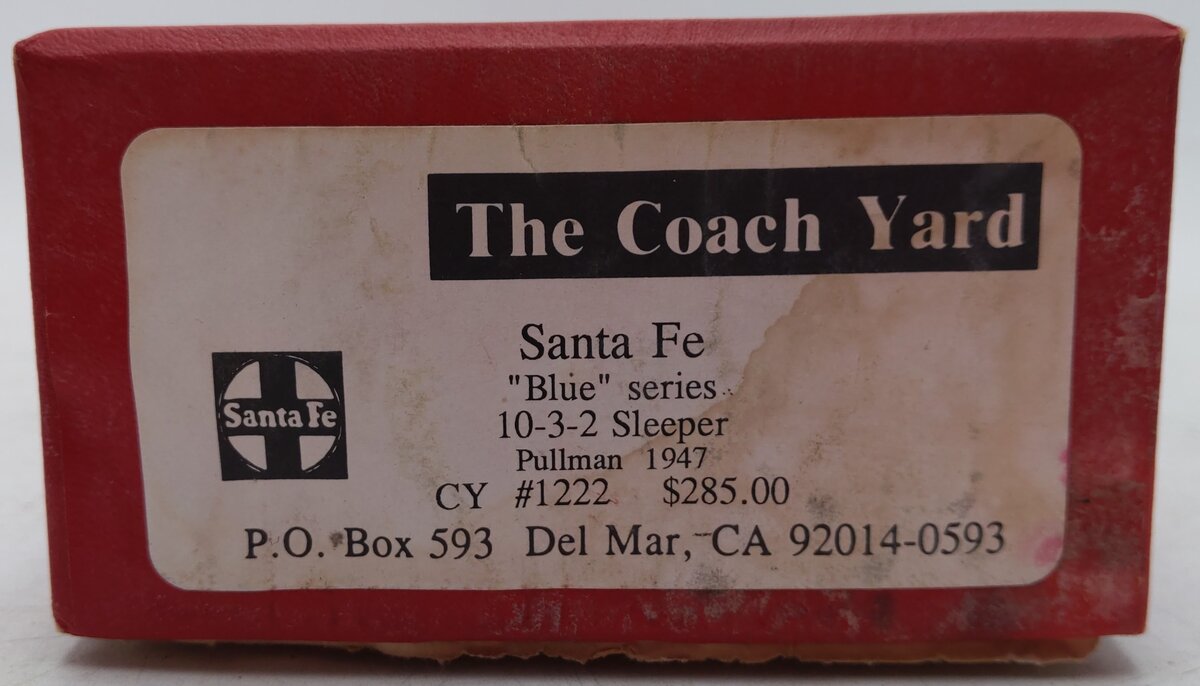 The Coach Yard 1222 BRASS HO Scale Santa Fe Blue Heron Sleeper Passenger Car VG/Box