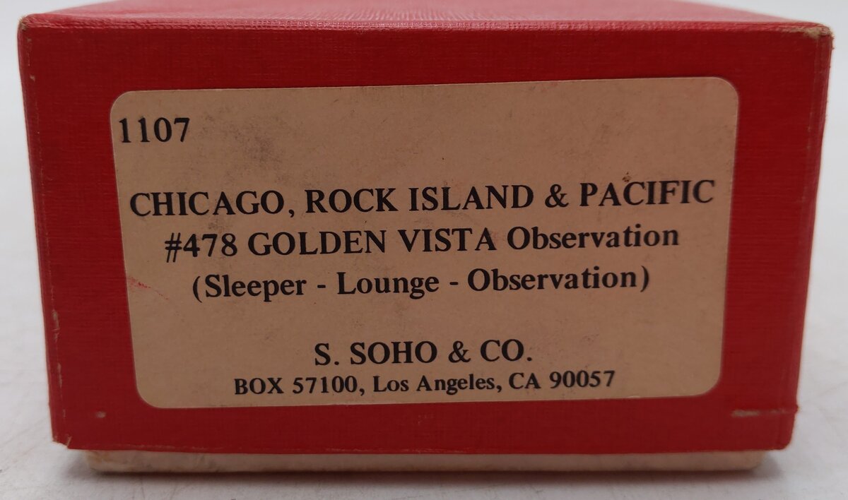 Soho 1107 BRASS HO Scale Rock Island Line Golden Vista Observation Car EX/Box