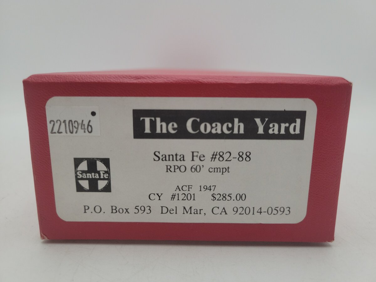 Coach Yard 1201 HO Scale BRASS Santa Fe #82-88 60' RPO Car EX/Box