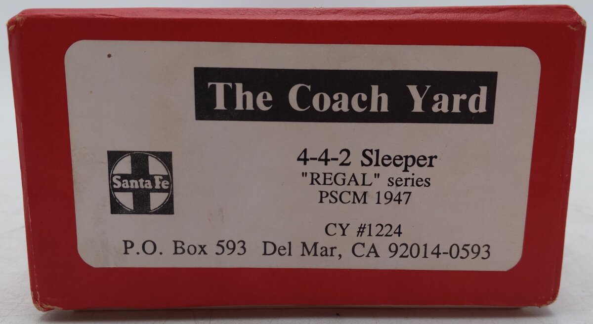 The Coach Yard 1224 HO Scale BRASS Santa Fe Super Chief 4-4-2 Sleeper Car EX/Box