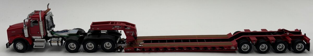 Sword Models SW3102-RR 1:50 Scale Red Kenworth T800W w/Rogers 4-Axle Flip Lowboy MT/Box