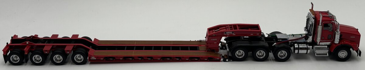 Sword Models SW3102-RR 1:50 Scale Red Kenworth T800W w/Rogers 4-Axle Flip Lowboy MT/Box
