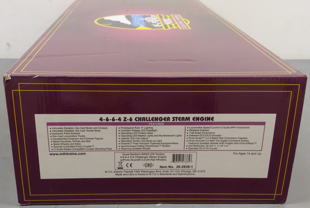 MTH 20-3938-1 O Great Northern 4-6-6-4 Z-6 Challenger Steam Engine #4000 w/ PS3 EX/Box