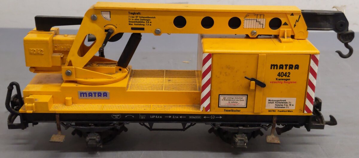 LGB 4042 G Scale Matra Yellow Construction Crane Car VG